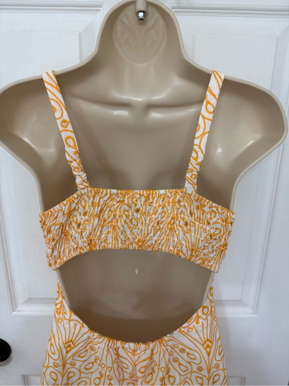 LOFT Petites Eyelet Open Back Maxi Dress White Yellow 4P - Picture 8 of 12